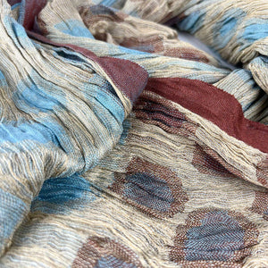 Handwoven Silk Crinkled Scarf - Blues/Browns/Ivory