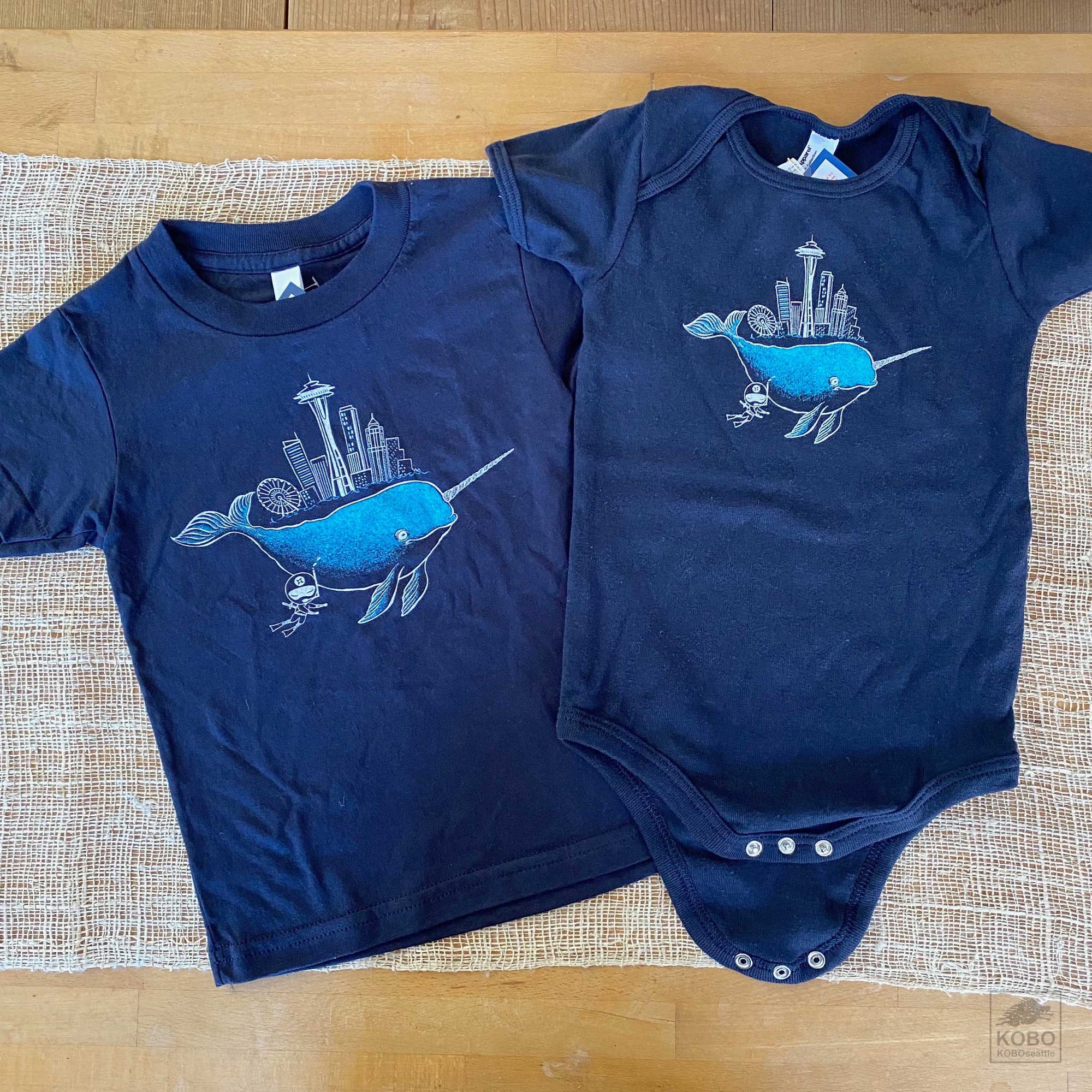 Kid's T-shirt & Onesie, Narwhal in Seattle by Namu