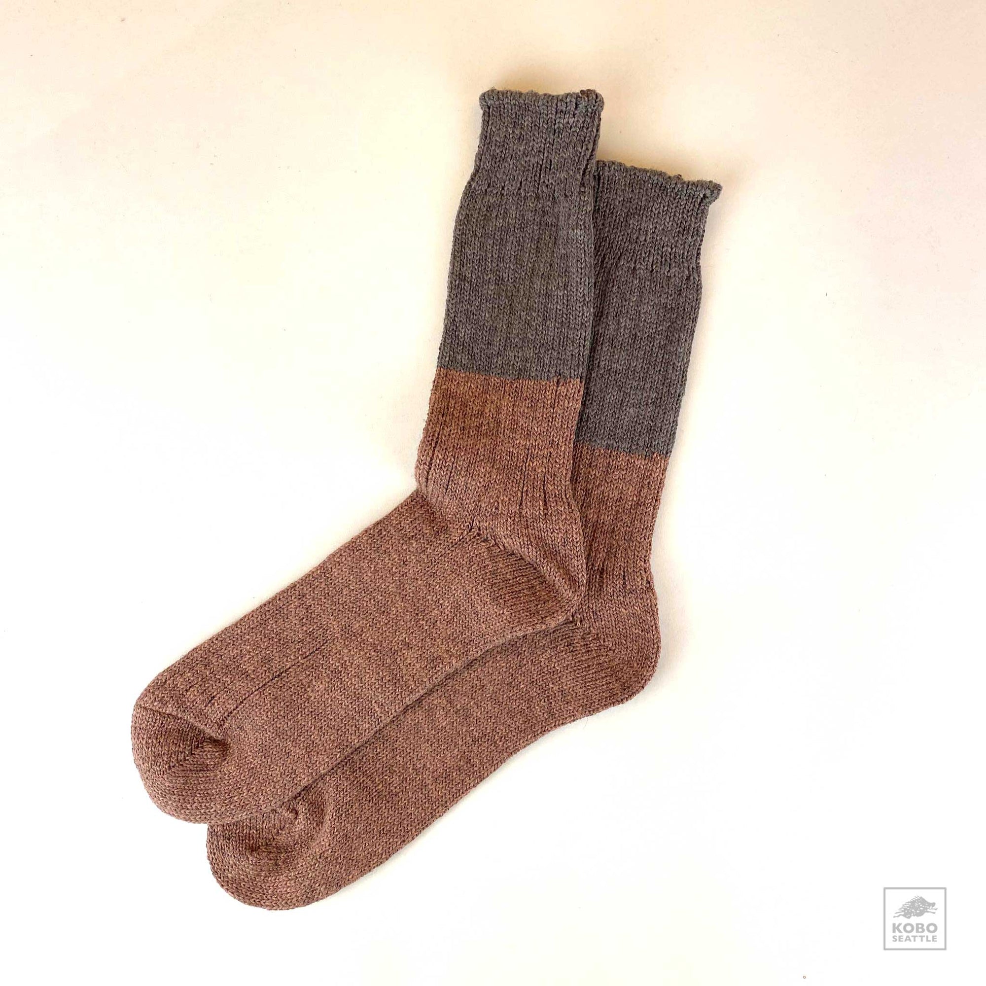 Wool Cotton Slab Socks - Unisex - Brown