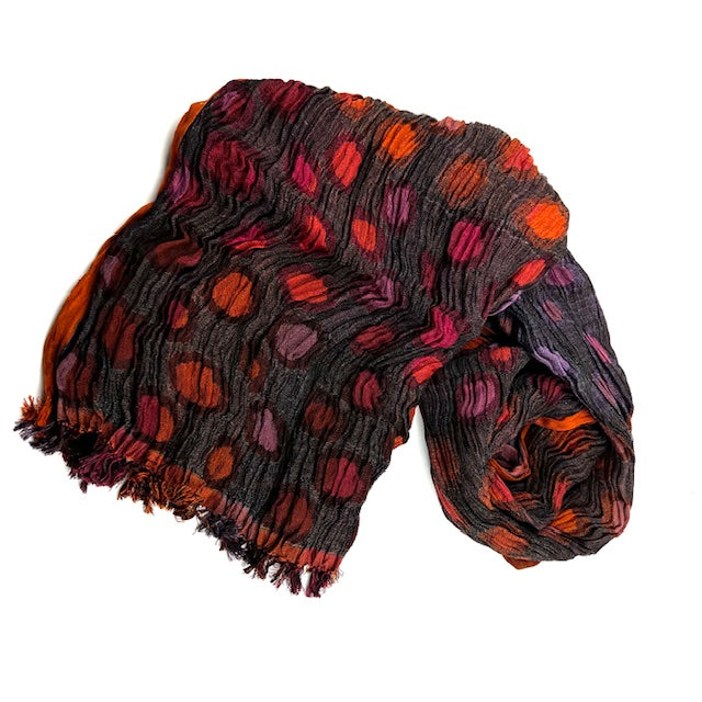 Handwoven Silk Crinkled Scarf - Double Dots Red