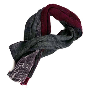 Hand Dyed Wool Scarf - Burgundy+ Grays