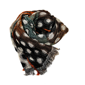 Handwoven Silk Crinkled Scarf - Teal/Ivory/Brown