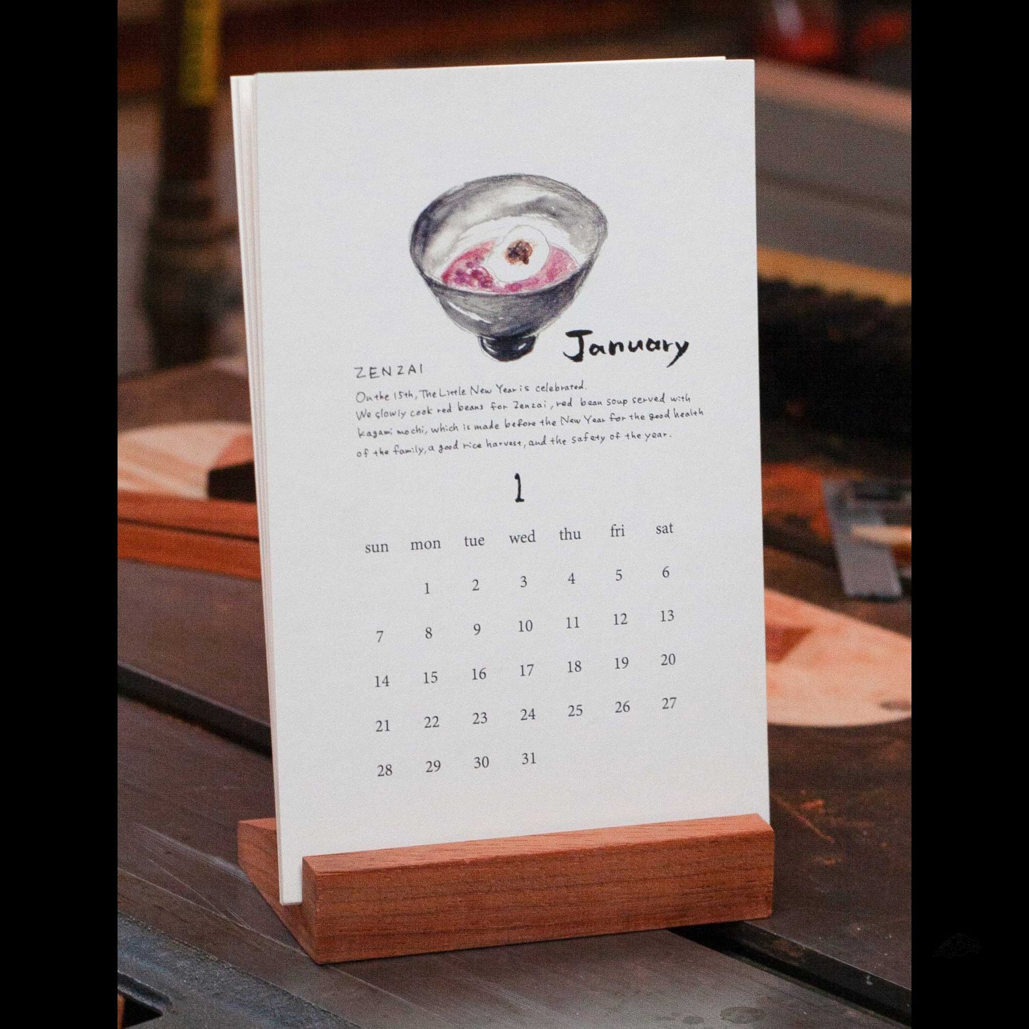 Rakutogama 2024 Calendar with Hand Crafted Wood Stand