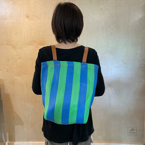 Market Tote/Backpack - Green + Blue Stripes