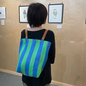 Market Tote/Backpack - Green + Blue Stripes