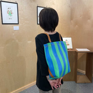 Market Tote/Backpack - Green + Blue Stripes