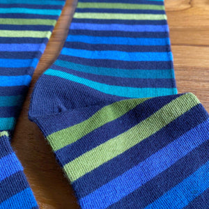 Cotton Blend Striped Socks - greens + blues
