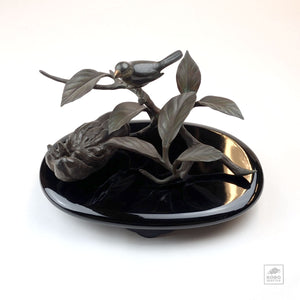 Japanese Bronze Okimono - Sparrow and Buddha's Hand Citron
