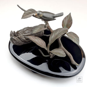 Japanese Bronze Okimono - Sparrow and Buddha's Hand Citron
