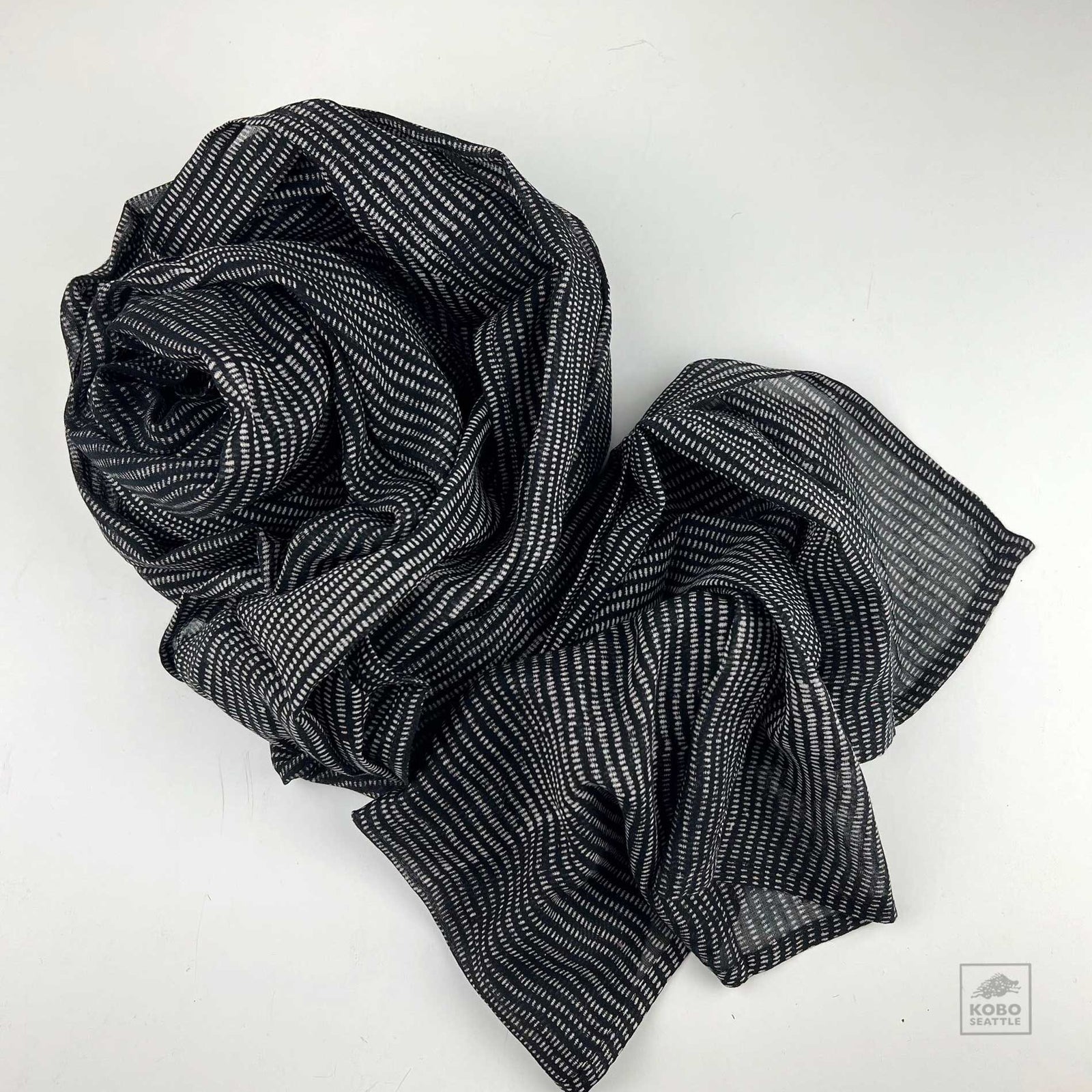 Cotton Scarf - Black with White Stripes