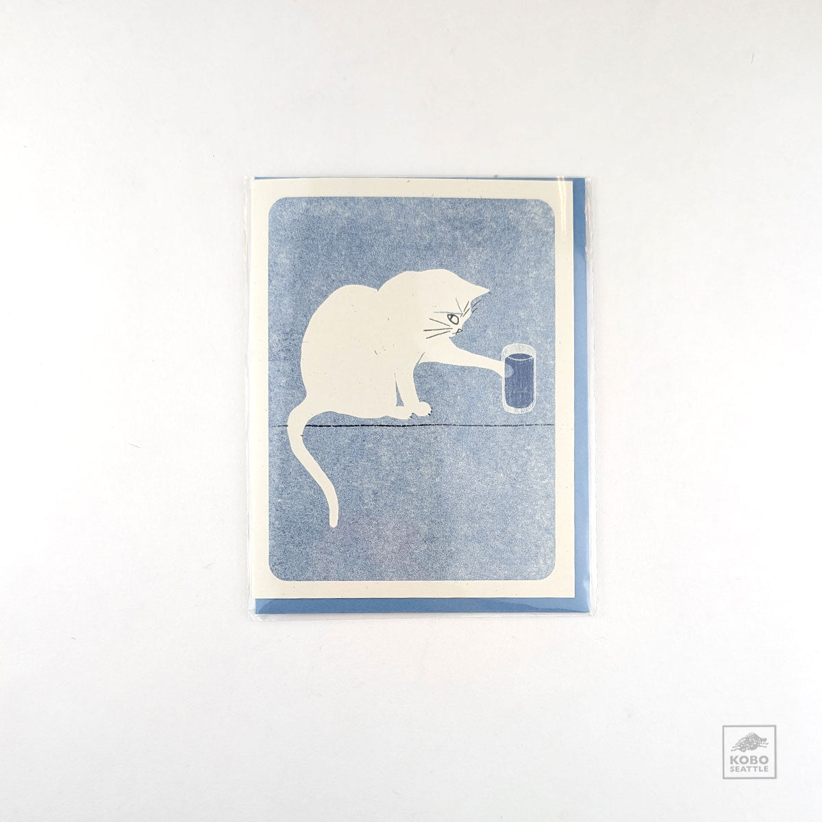 Card - White Cat (Blue Background)