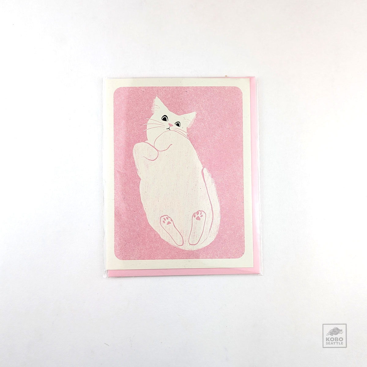 Card - White Cat (Pink Background)