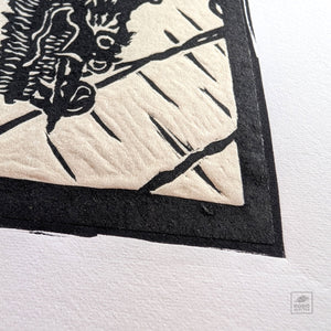 International District Dragon Linocut by PCONCAVE