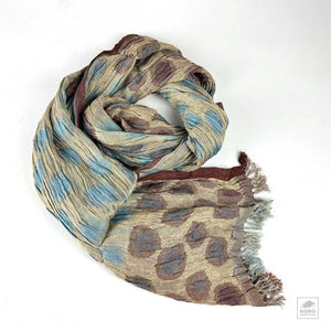 Handwoven Silk Crinkled Scarf - Blues/Browns/Ivory