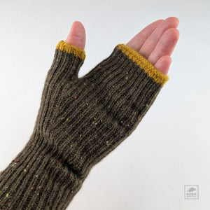 Cashmere Ribbed Fingerless Gloves - Brown/Mustard