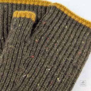 Cashmere Ribbed Fingerless Gloves - Brown/Mustard