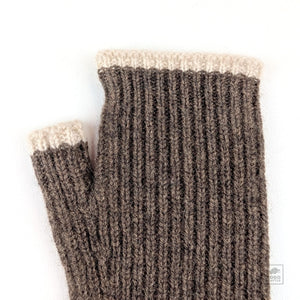Cashmere Ribbed Fingerless Gloves - Cocoa/Cream