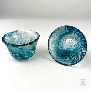 Glass Sake Set of 3 - blue