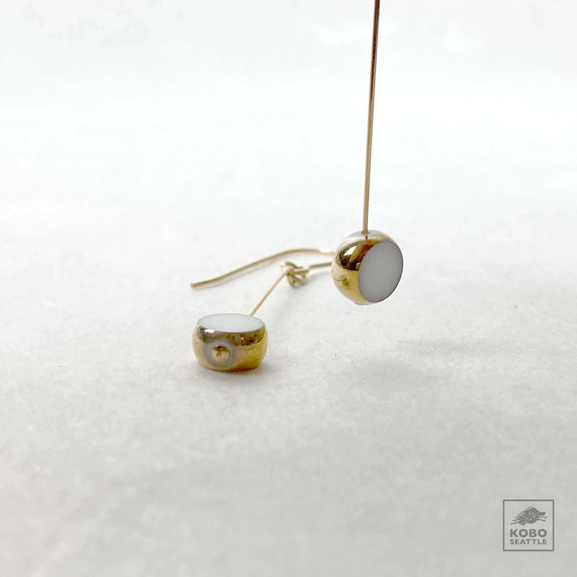 Glass Bead Earrings - Small White Circle