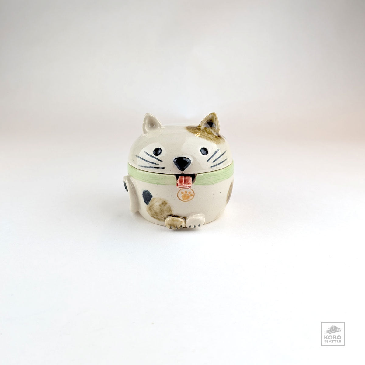 Ceramic Cat Jar with Spoon by Miky Ishida