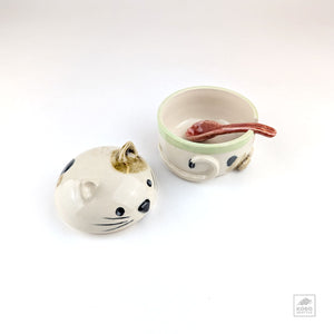 Ceramic Cat Jar with Spoon by Miky Ishida