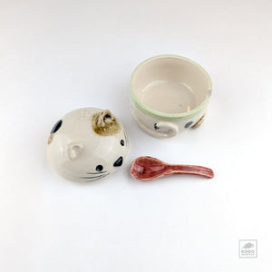 Ceramic Cat Jar with Spoon by Miky Ishida
