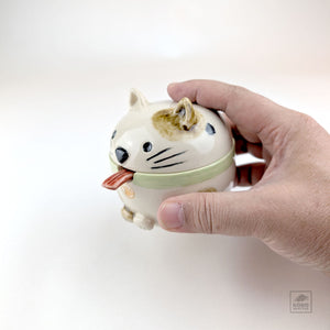 Ceramic Cat Jar with Spoon by Miky Ishida