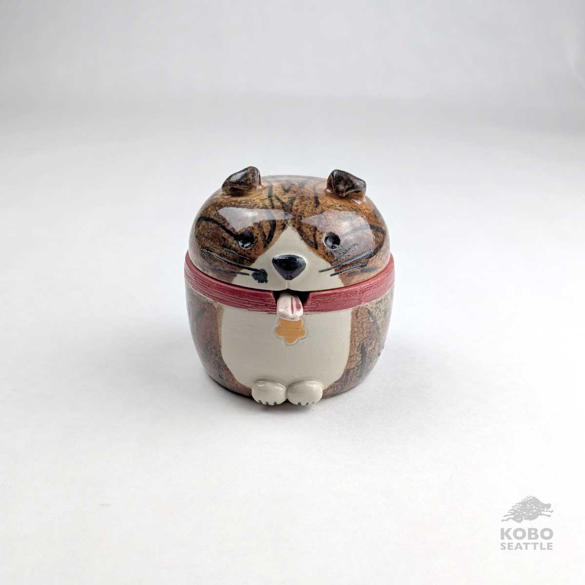 Ceramic Cat Jar with Spoon by Miky Ishida