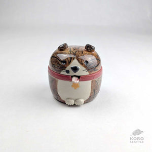 Ceramic Cat Jar with Spoon by Miky Ishida