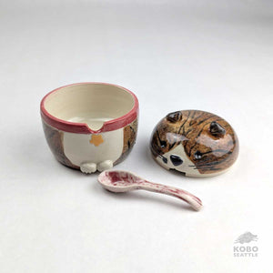 Ceramic Cat Jar with Spoon by Miky Ishida