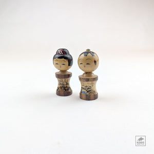 Vintage Kokeshi Pair - Spool Shaped
