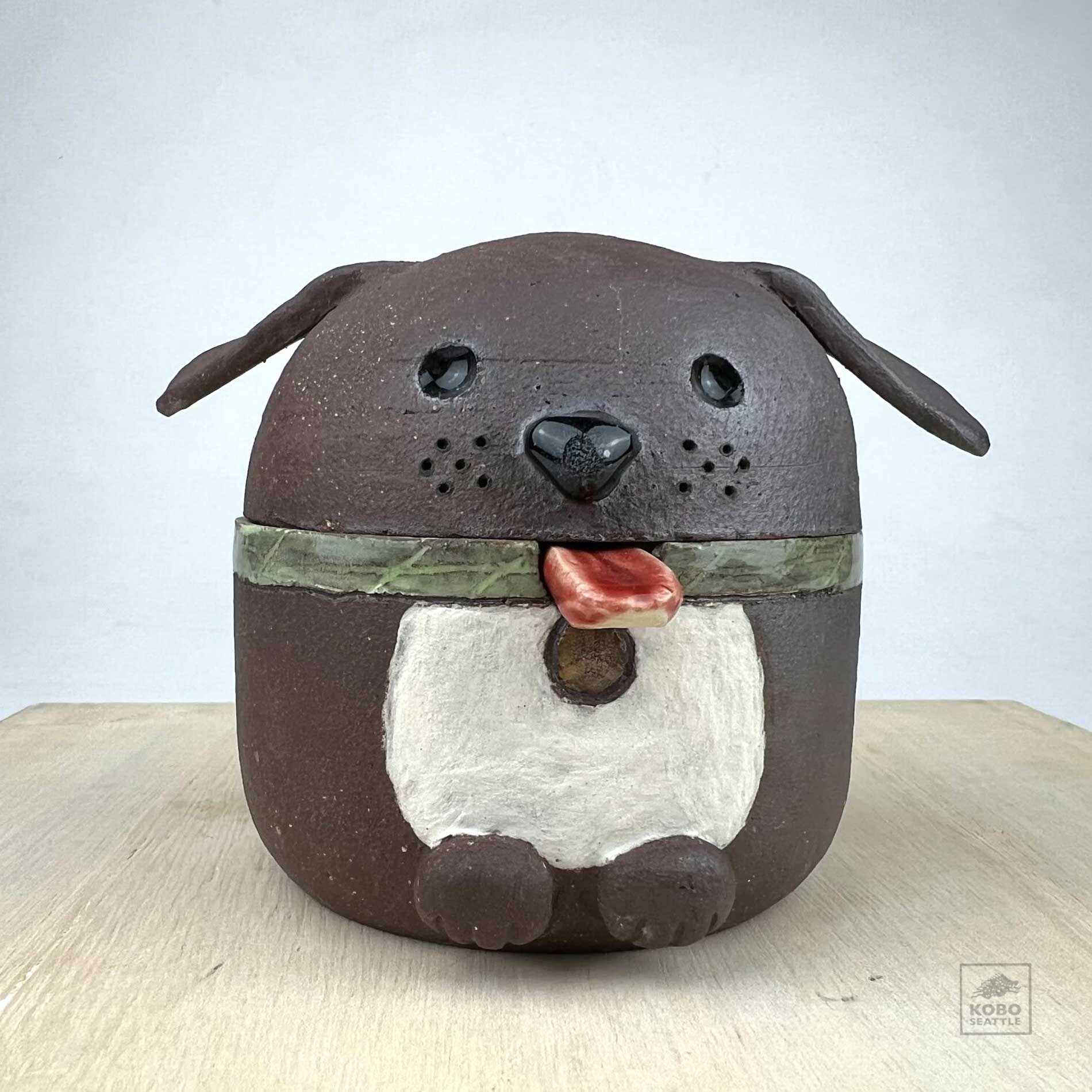 Ceramic Brown Dog Jar by Miky Ishida