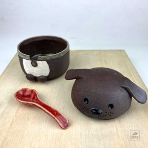 Ceramic Brown Dog Jar by Miky Ishida