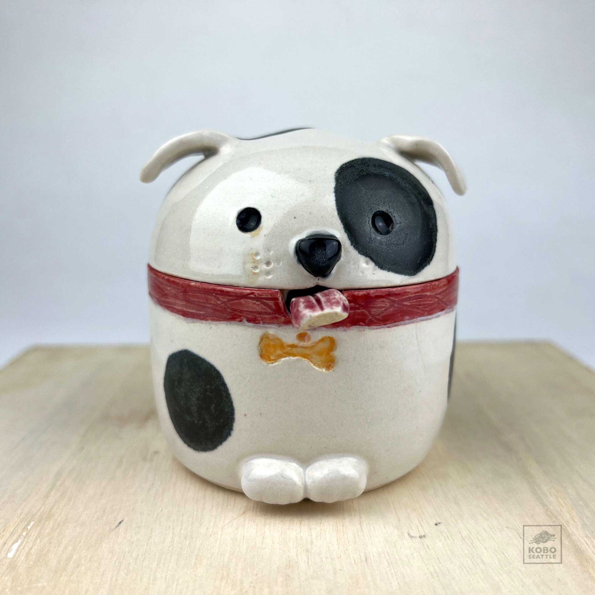 Ceramic White Dog Jar by Miky Ishida