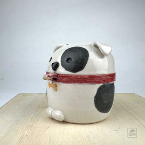 Ceramic White Dog Jar by Miky Ishida