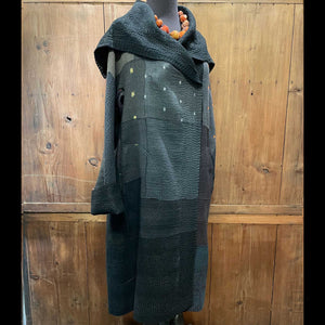 Reversible Frayed Patch Kantha A-Line Coat