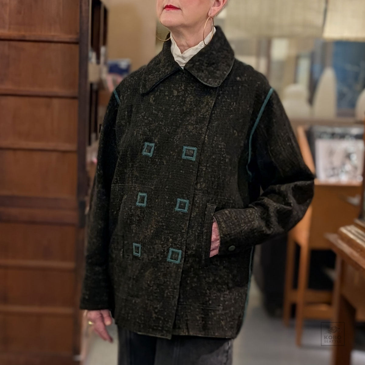 Reversible Sun Dye Kantha Pea Coat from Mieko Mintz