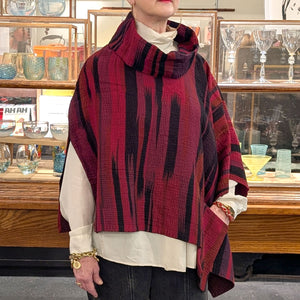 Reversible Ikat Stripe Kantha Cowl Neck Cape from Mieko Mintz