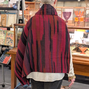 Reversible Ikat Stripe Kantha Cowl Neck Cape from Mieko Mintz