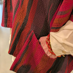 Reversible Ikat Stripe Kantha Cowl Neck Cape from Mieko Mintz