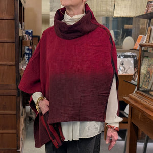 Reversible Ikat Stripe Kantha Cowl Neck Cape from Mieko Mintz