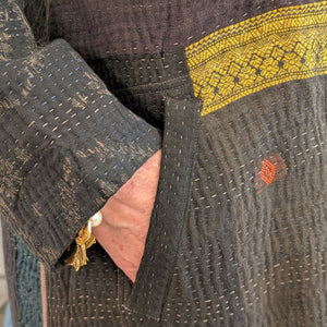 Cotton Silk Patch Kantha Kaftan Coat from Mieko Mintz