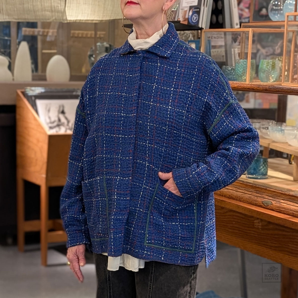 Wool Waffle Kantha Relaxed Shirt Jacket from Mieko Mintz