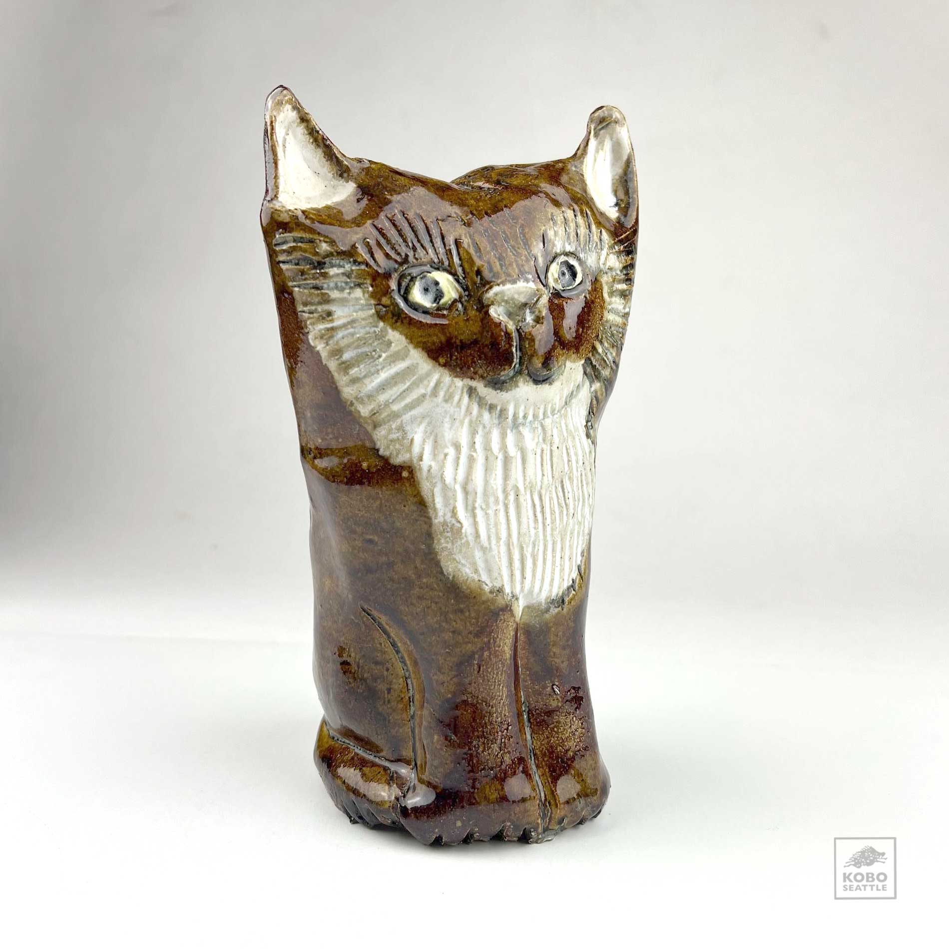 Aaron Murray Cat Sculpture - Brown with Cream Beard