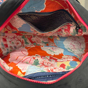 Kimono Backpack 13 - Flower Leaves and Black