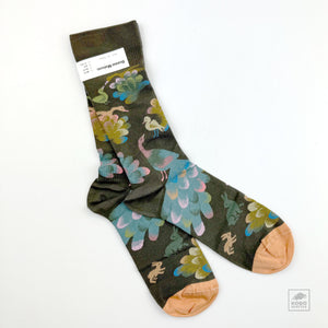 Bird and Fauna Sock - Khaki Green