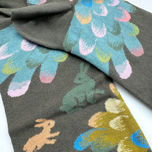 Bird and Fauna Sock - Khaki Green