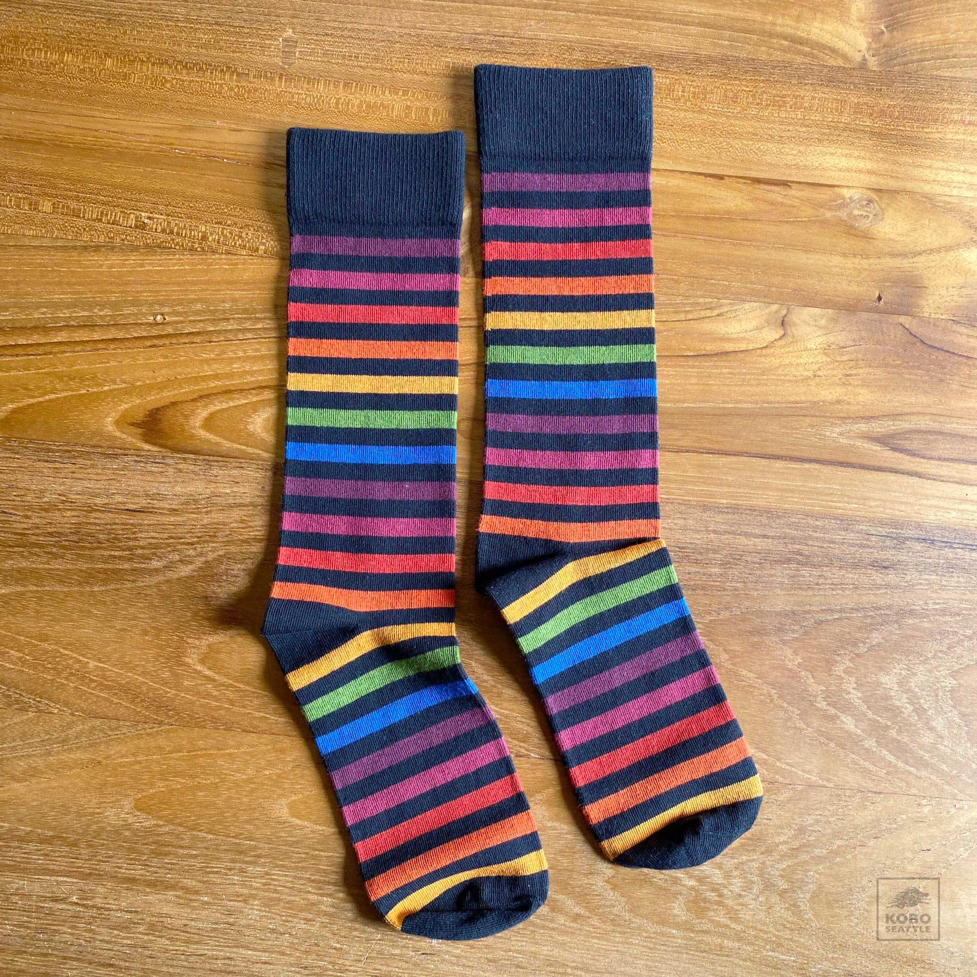 Cotton Blend Striped Socks - multicolor + black