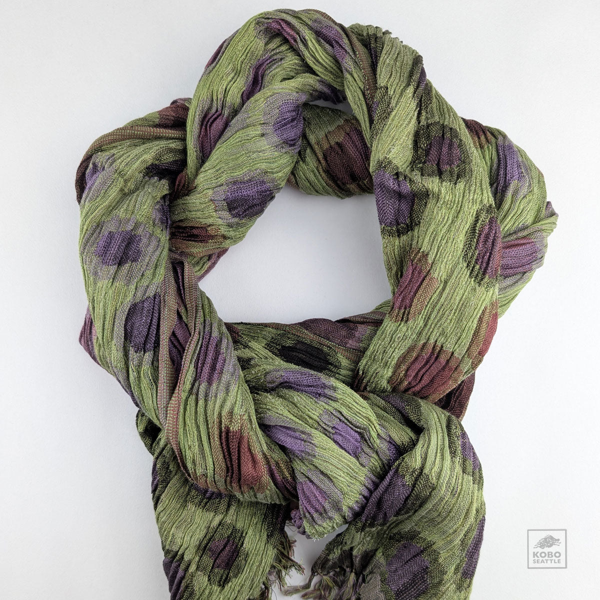 Crinkled Silk Scarf Double Dots - Purple/Green