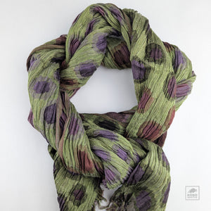Crinkled Silk Scarf Double Dots - Purple/Green